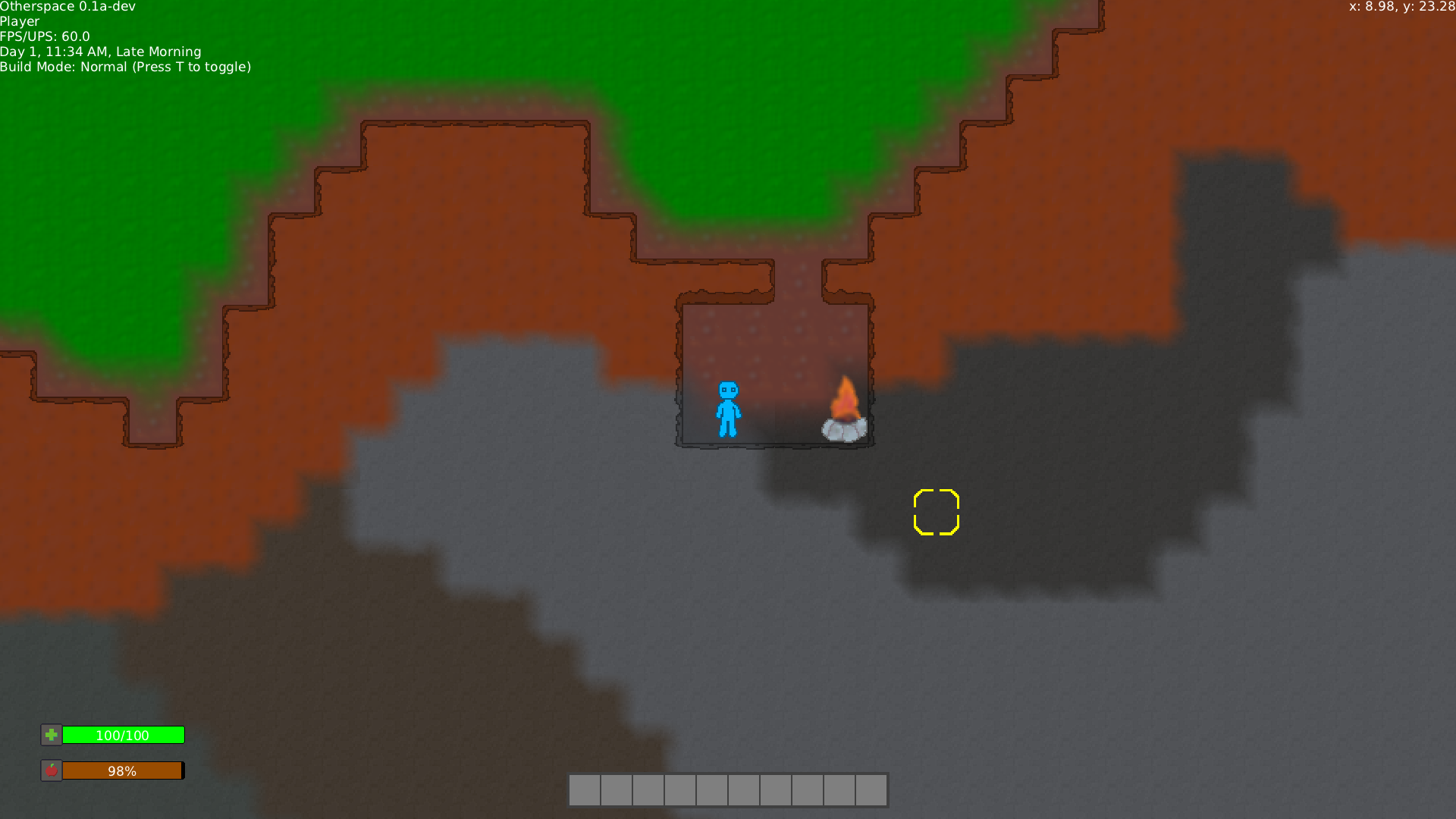 Taking shelter for the night in a dugout with a firepit.